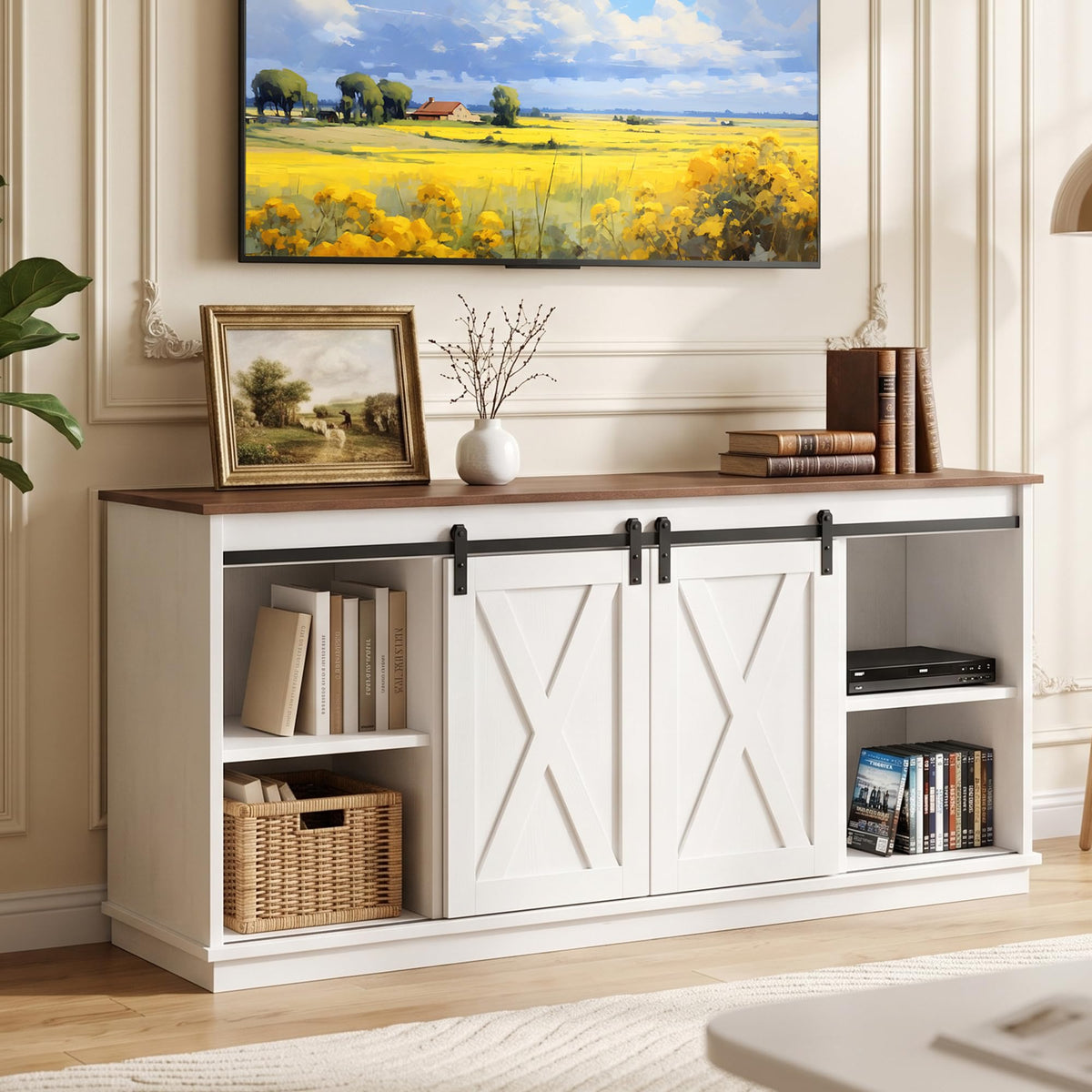 White TV Stand with Storage X406