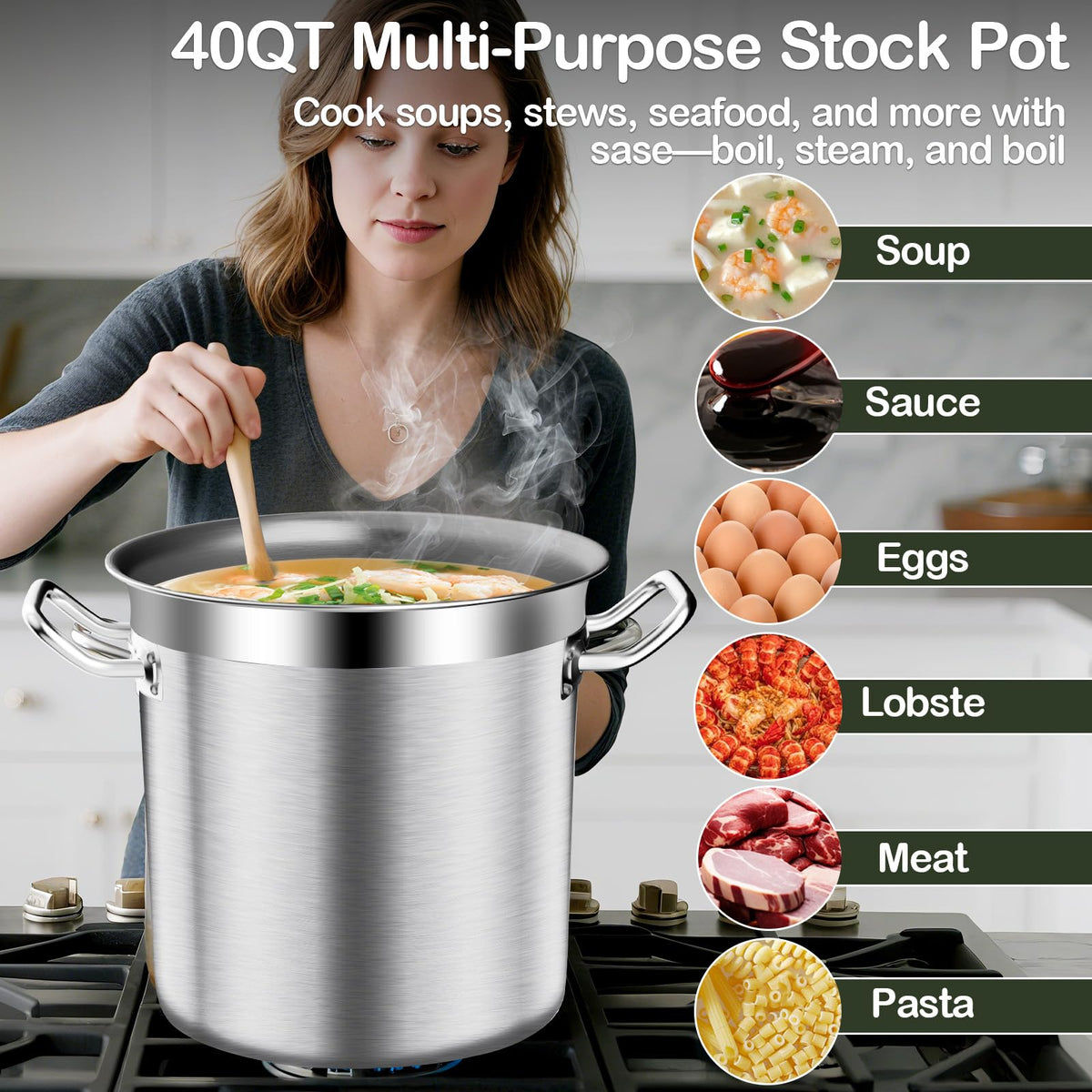 40 QT Stainless Steel Soup Pot with Lid B24764