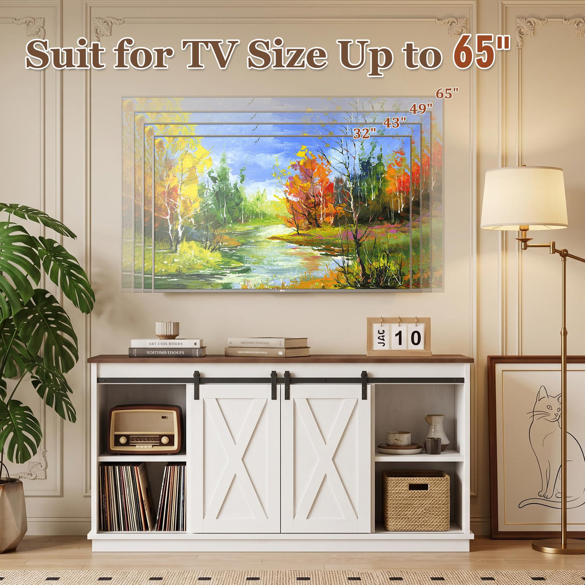 White TV Stand with Storage X406