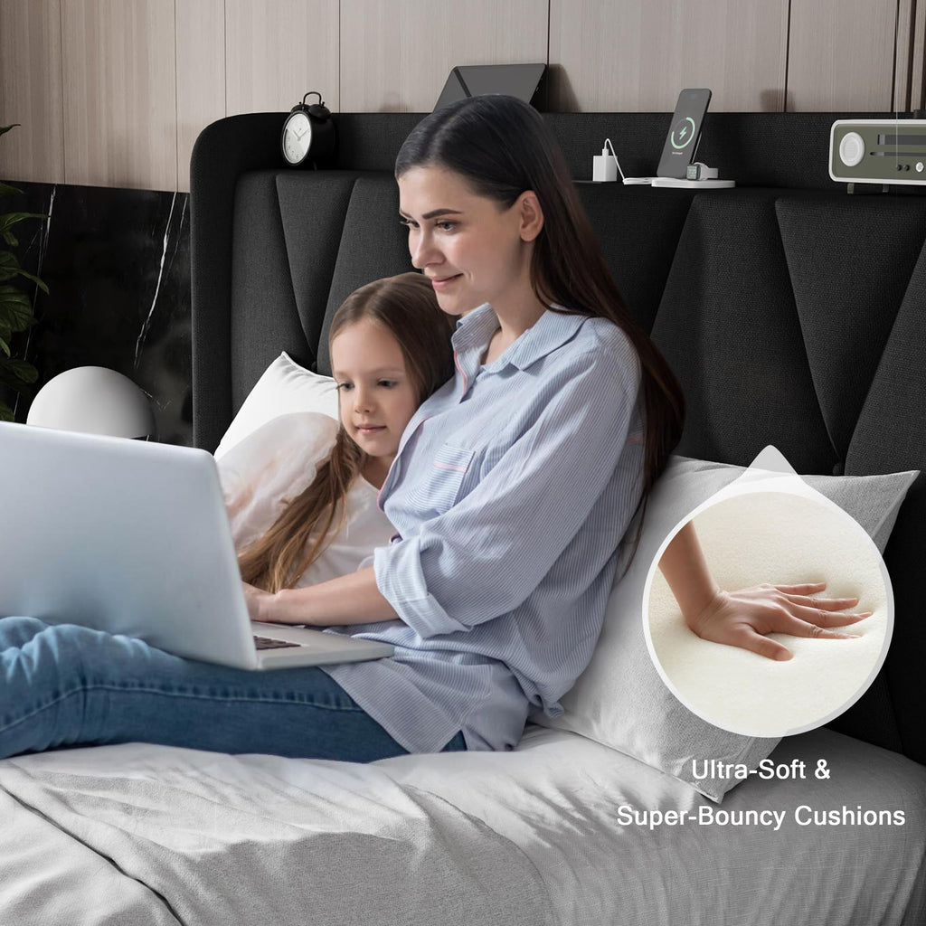 Queen Bed Frame with 4 Storage Drawers and Charging Station N51051