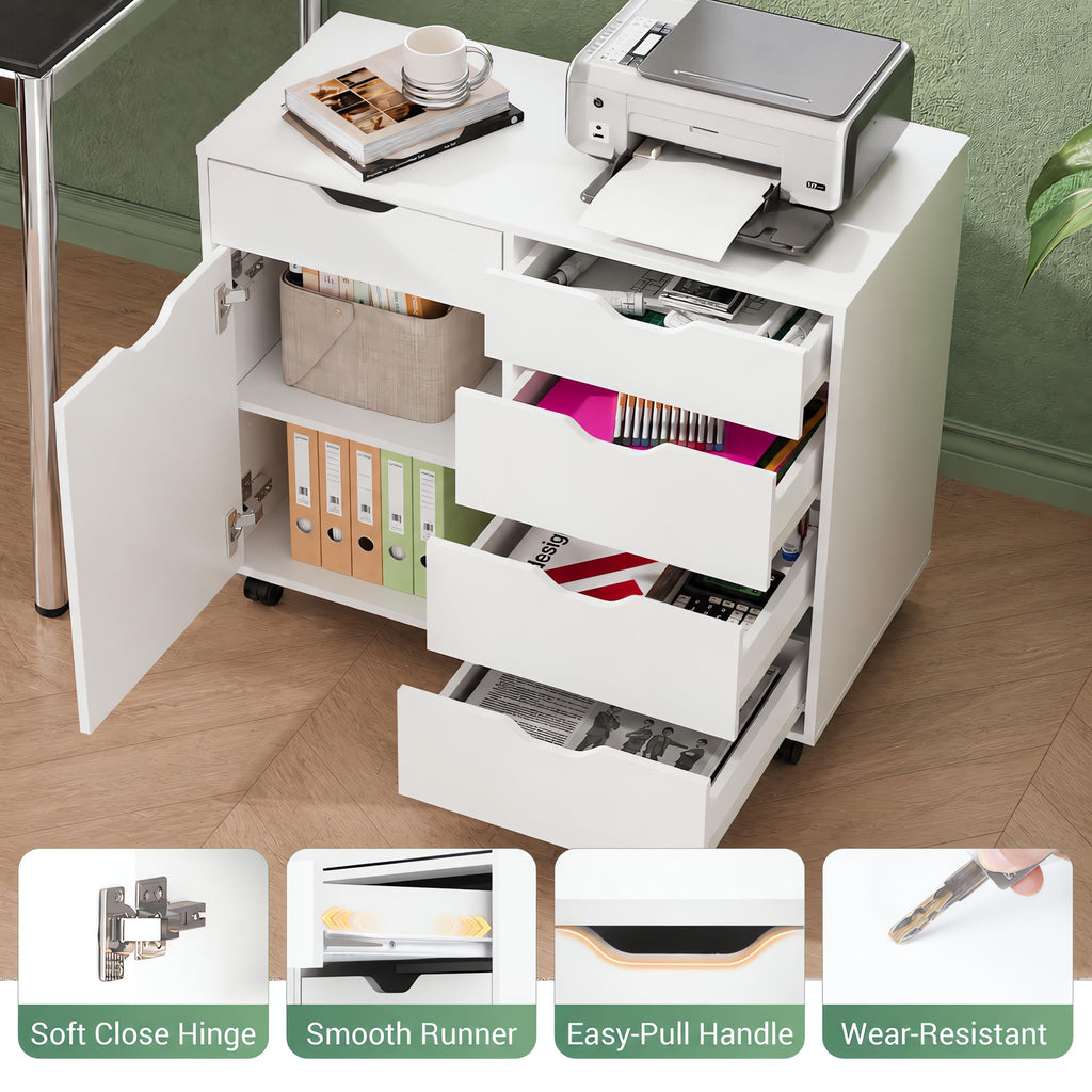 White 5 Drawer Wood Office Cabinet A322039