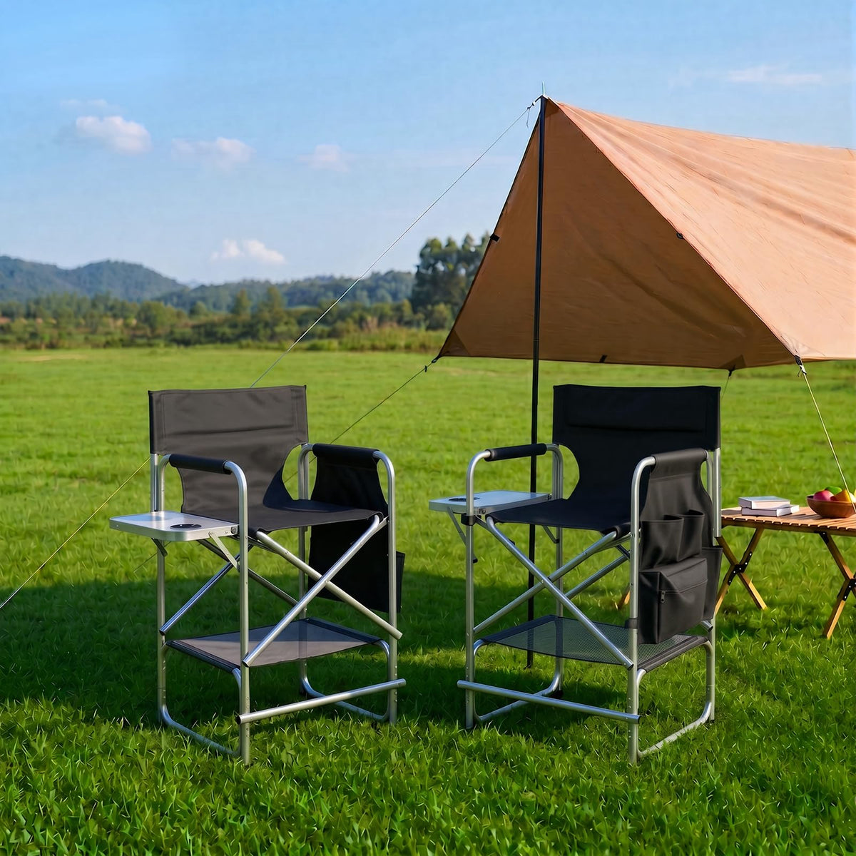 Black Foldable Makeup Chair with Side Table & Footrest S49182