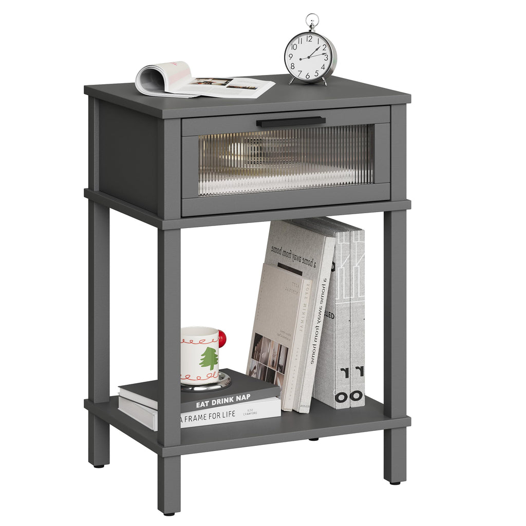 Grey Wooden Nightstand with Drawer and Storage Shelf Z3860
