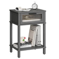 Grey Wooden Nightstand with Drawer and Storage Shelf Z3860