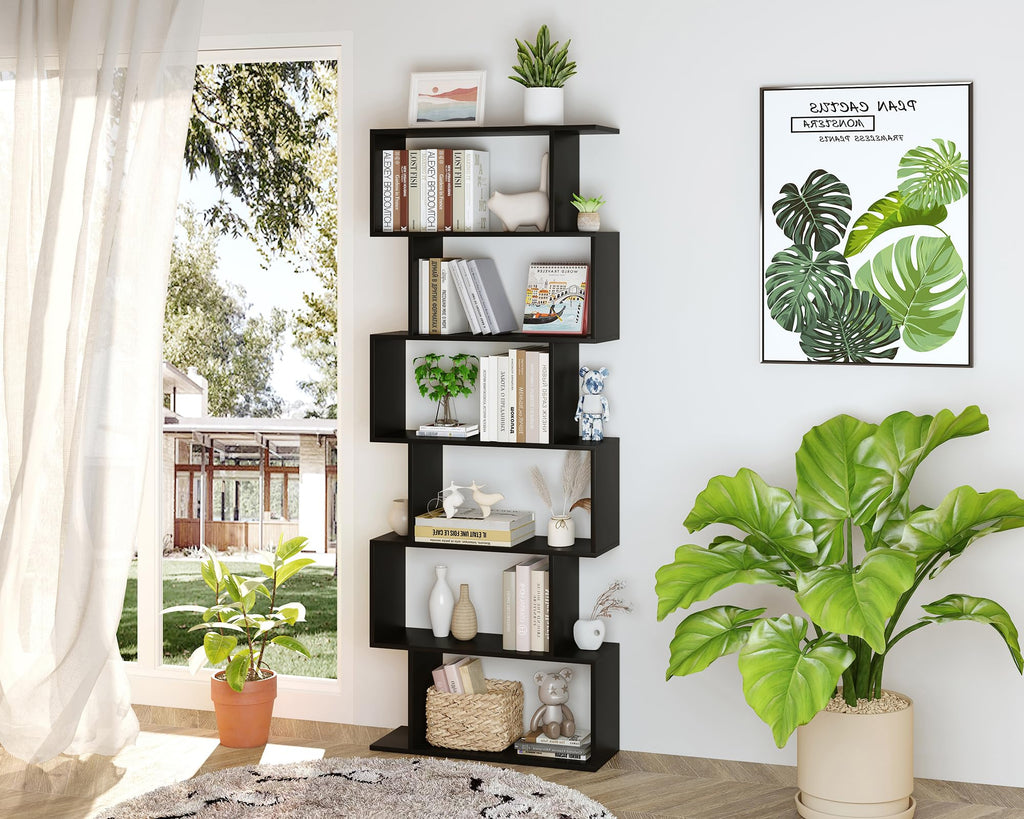 6-Tier Geometric S Shaped Wood Bookshelf H291