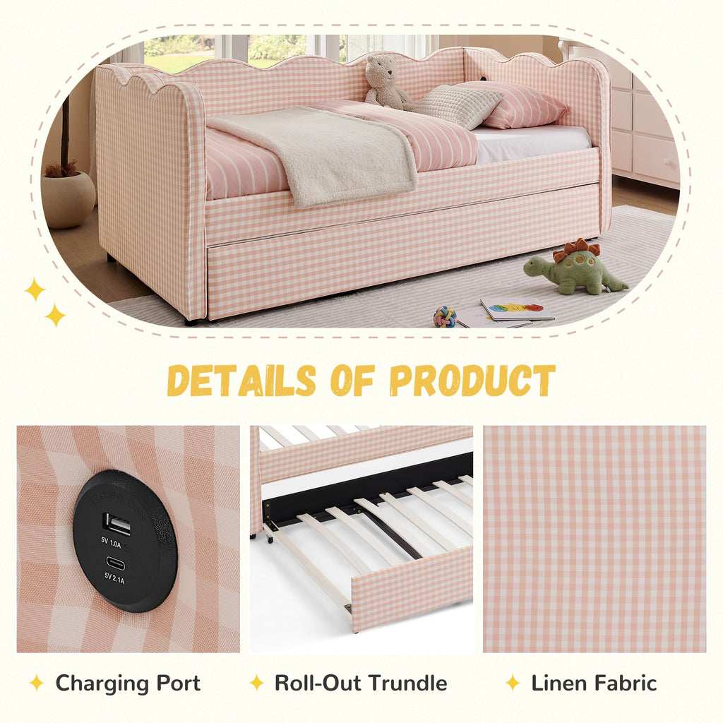 Pink Linen Upholstered Daybed K625