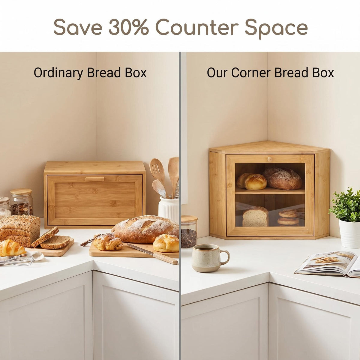 Bamboo 2 Tier Corner Bread Box Y292