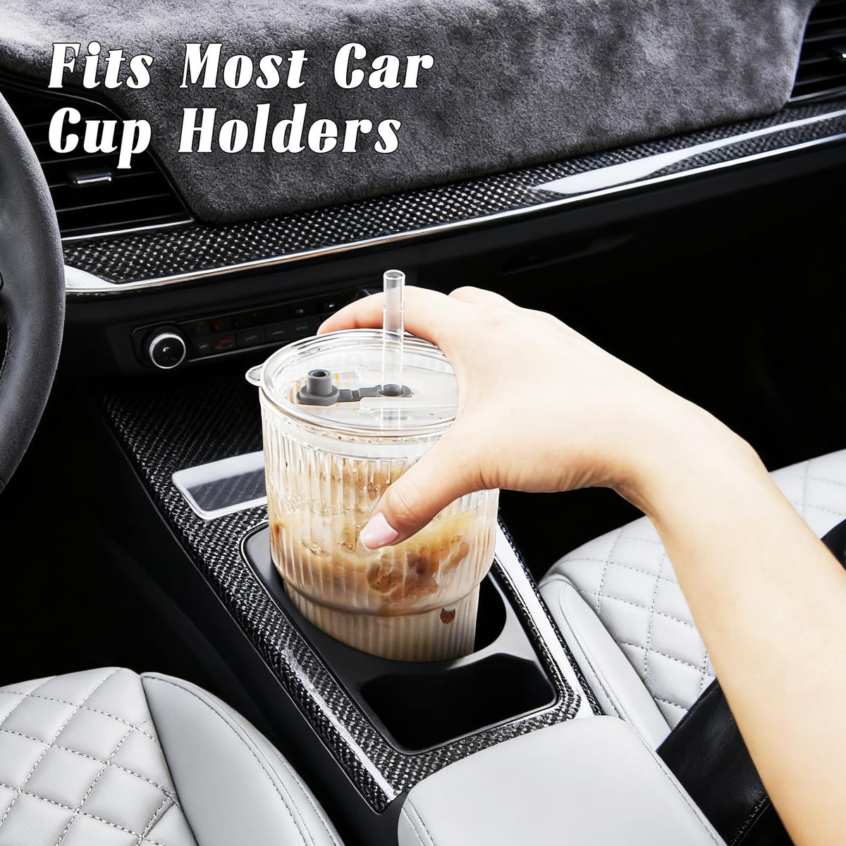 20oz Ribbed Glass Tumbler Set with Lids and Straws, 2 Pack G797
