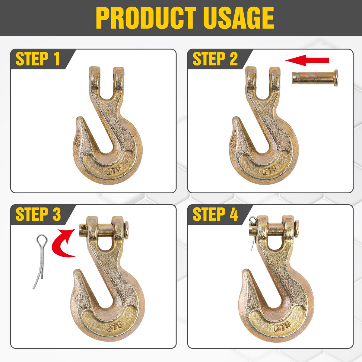 3/8" Clevis Grab Hooks 4 Pack Heavy Duty Chain Hook J5717