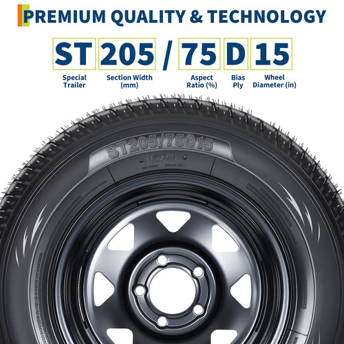 2-Pack ST205/75D15 Trailer Tires and 15" Rims C650228
