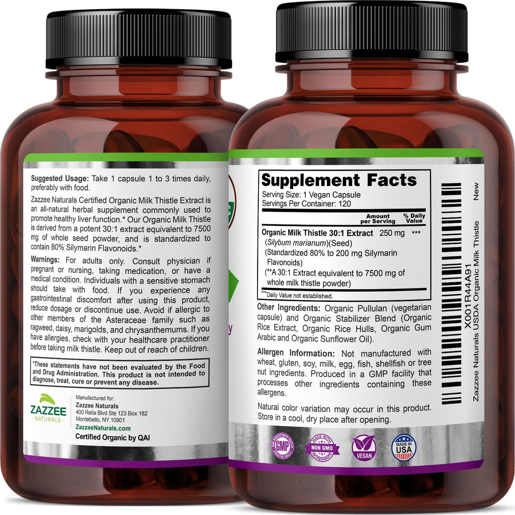 Organic Milk Thistle 30:1 Extract 120 Capsules U196