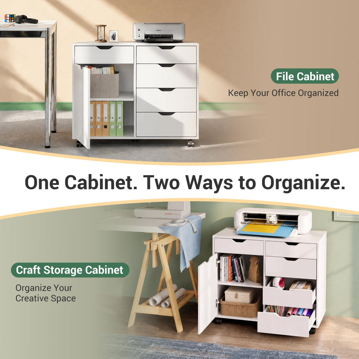 White 5 Drawer Wood Office Cabinet A322039