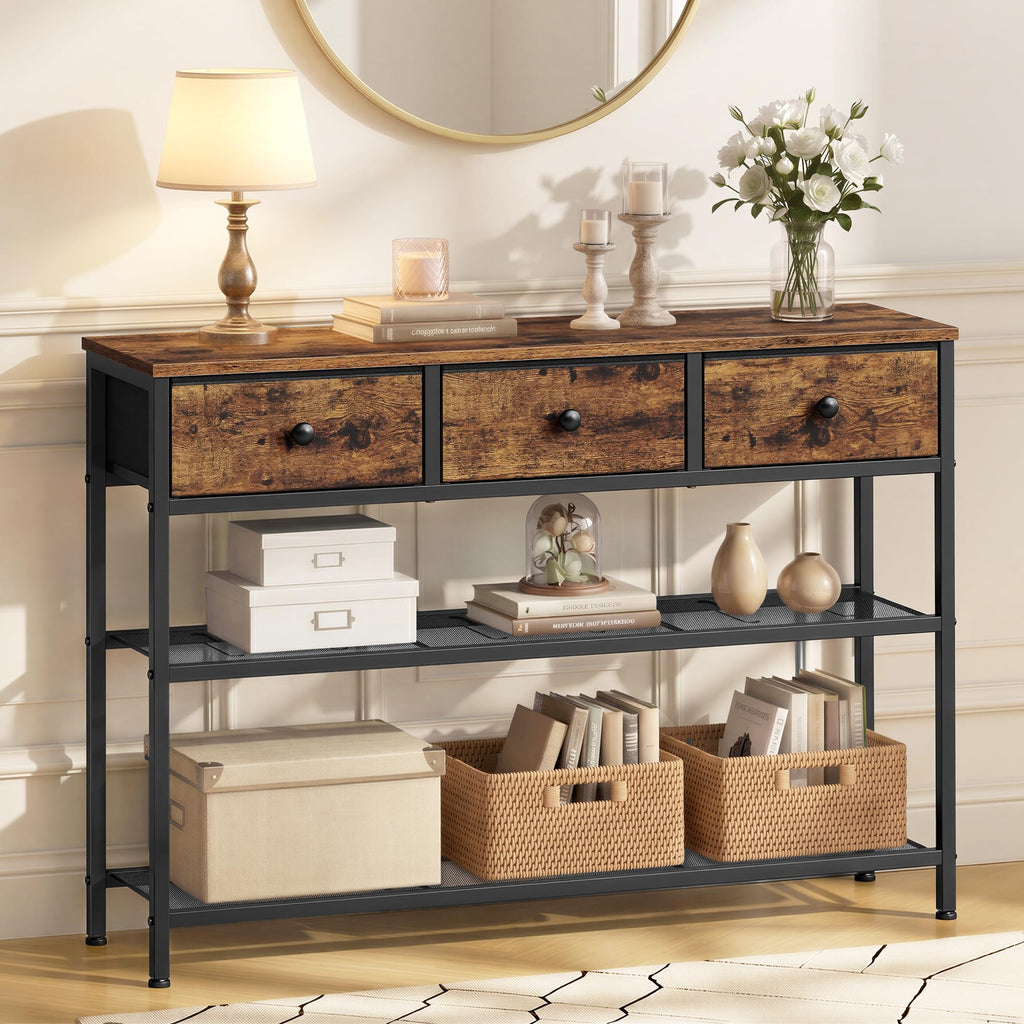 Console Table with 3 Fabric Drawers X658725