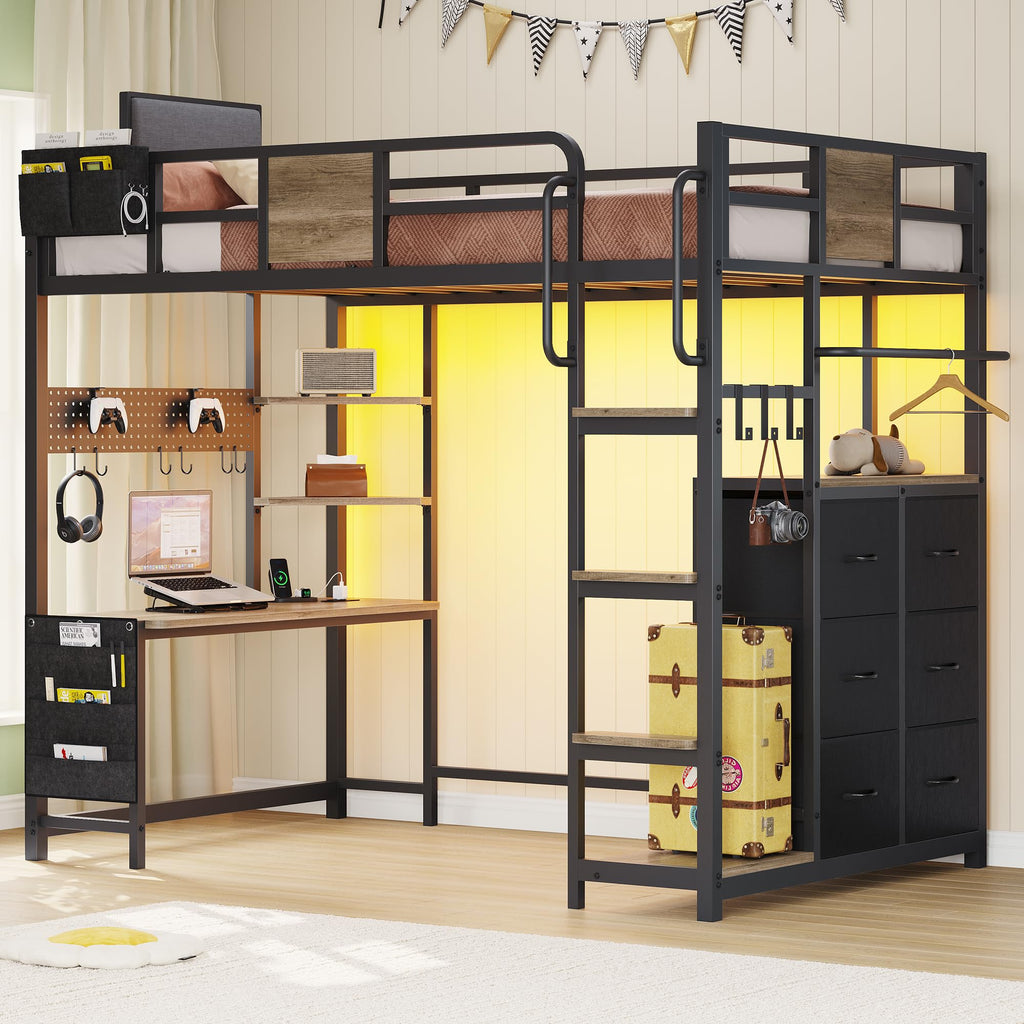 Twin Loft Bed with Desk and 6 Storage Drawers H880969