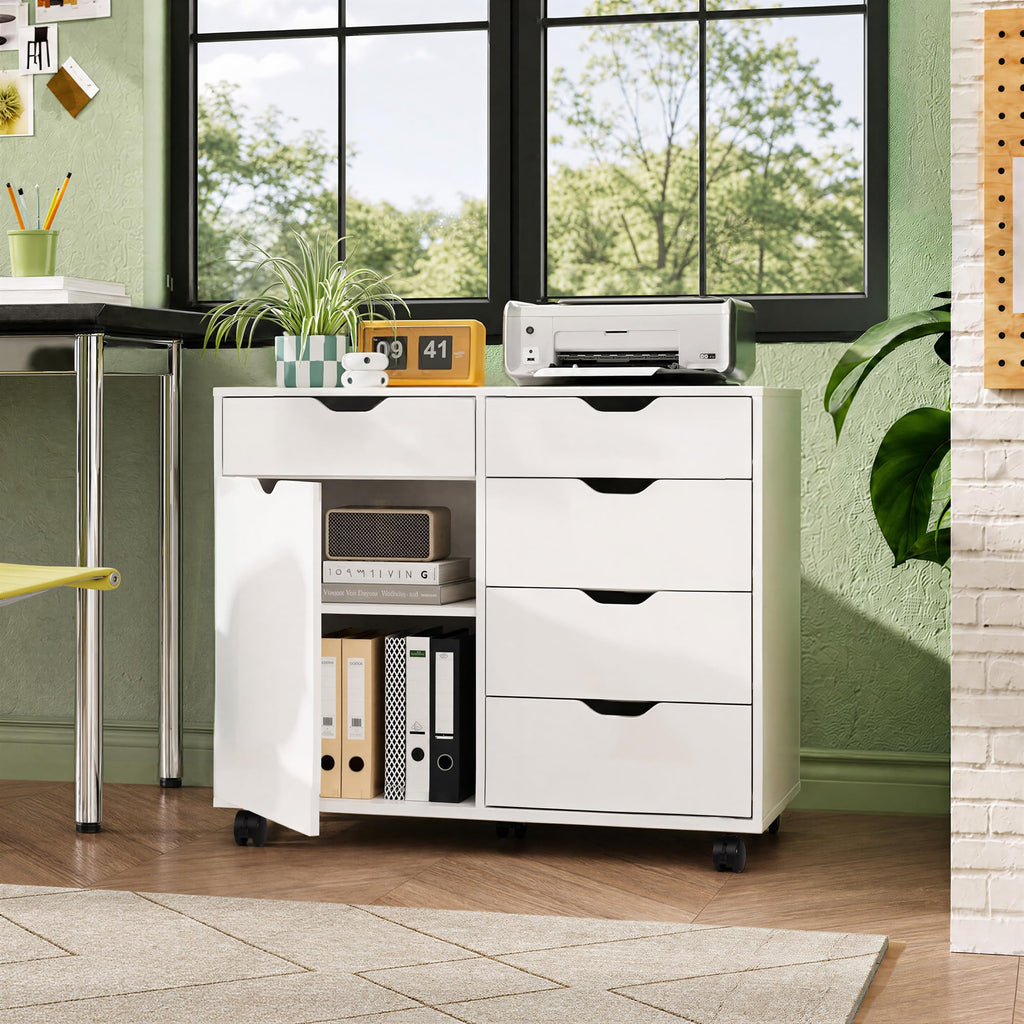 White 5 Drawer Wood Office Cabinet A322039