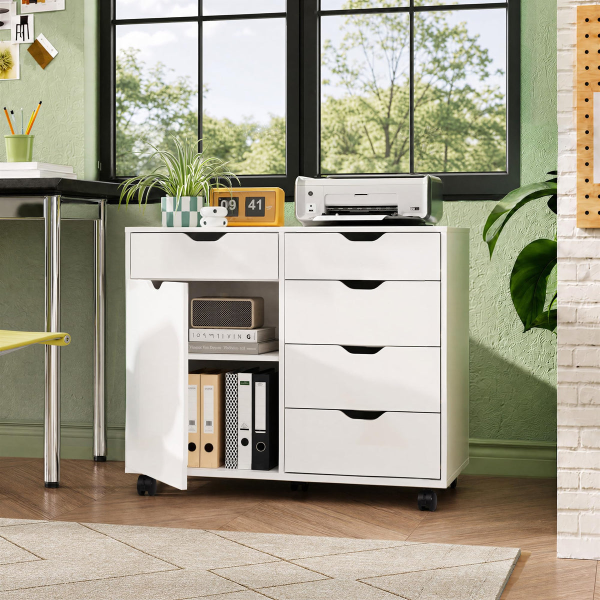 White 5 Drawer Wood Office Cabinet A322039