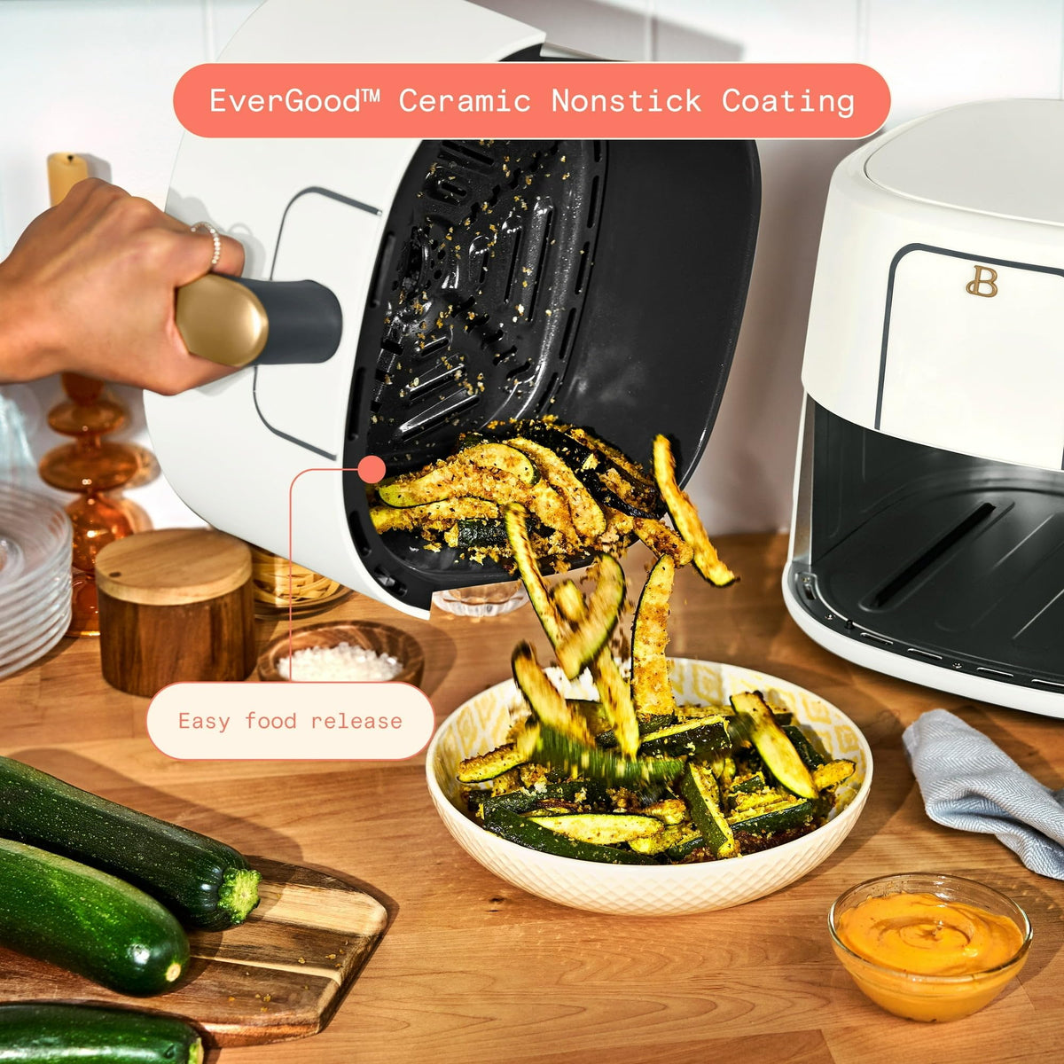 6 Quart Air Fryer with Touch-Activated Display, 4-in-1 Countertop Air Fryer 1750W, Nonstick Dishwasher Safe, White Icing E596892