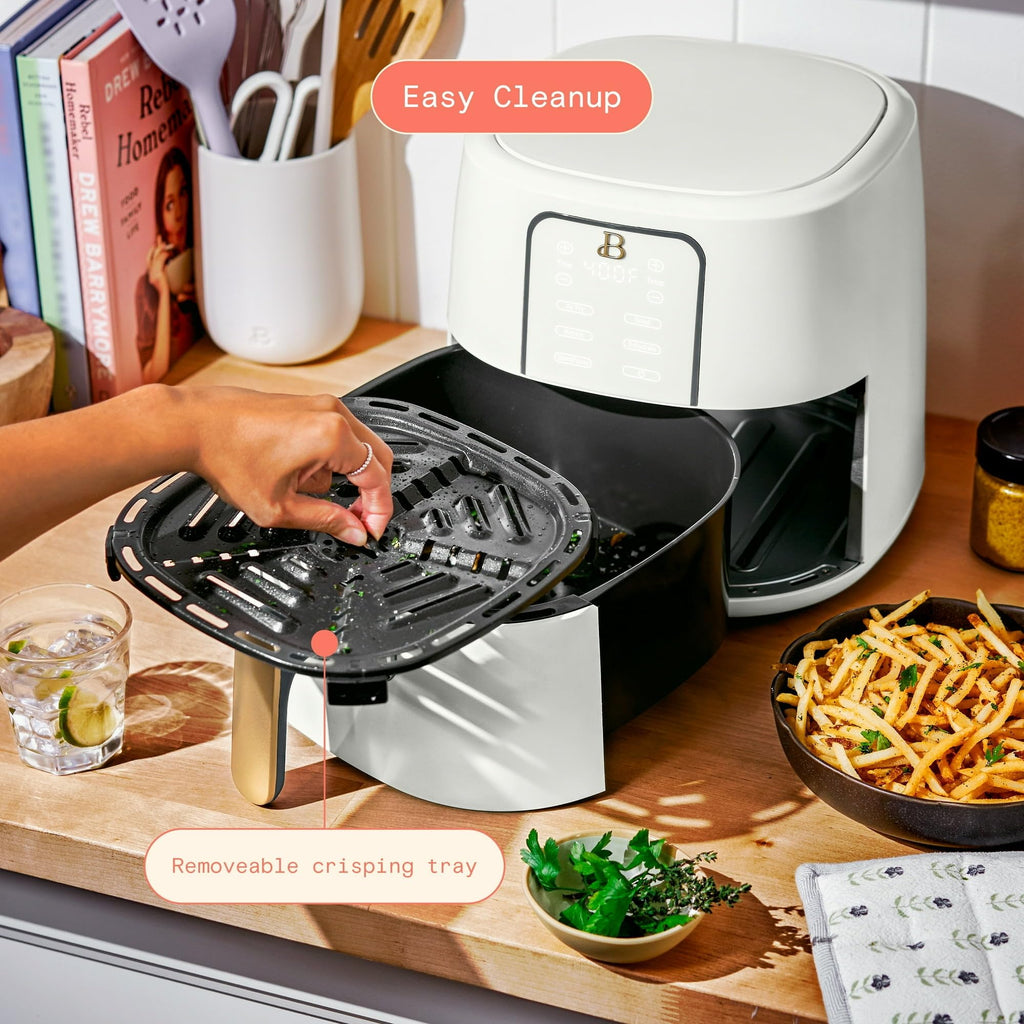 6 Quart Air Fryer with Touch-Activated Display, 4-in-1 Countertop Air Fryer 1750W, Nonstick Dishwasher Safe, White Icing E596892