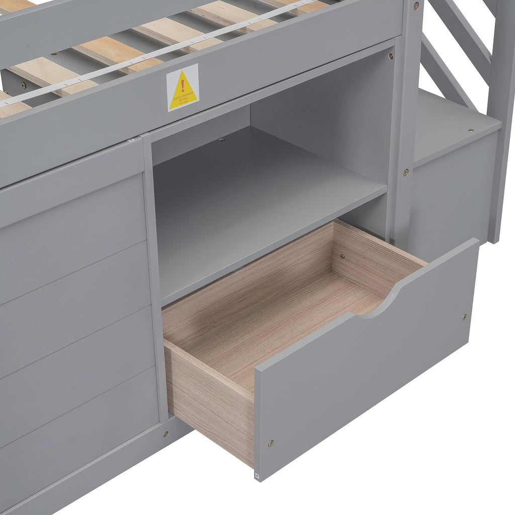 Twin Size Wood Loft Bed with Storage V886