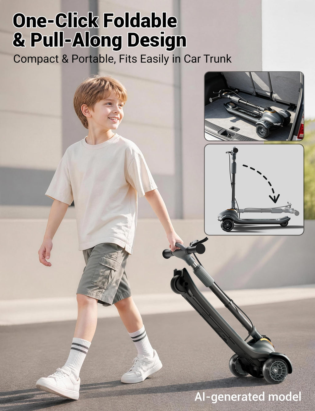 Kids Scooter with Dual Brakes, Music, Lights, Adjustable and Folding R93694
