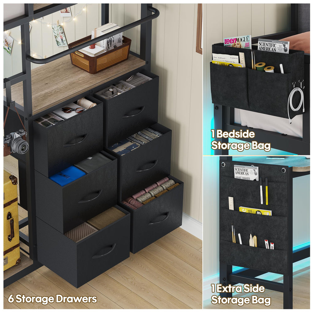 Twin Loft Bed with Desk and 6 Storage Drawers H880969