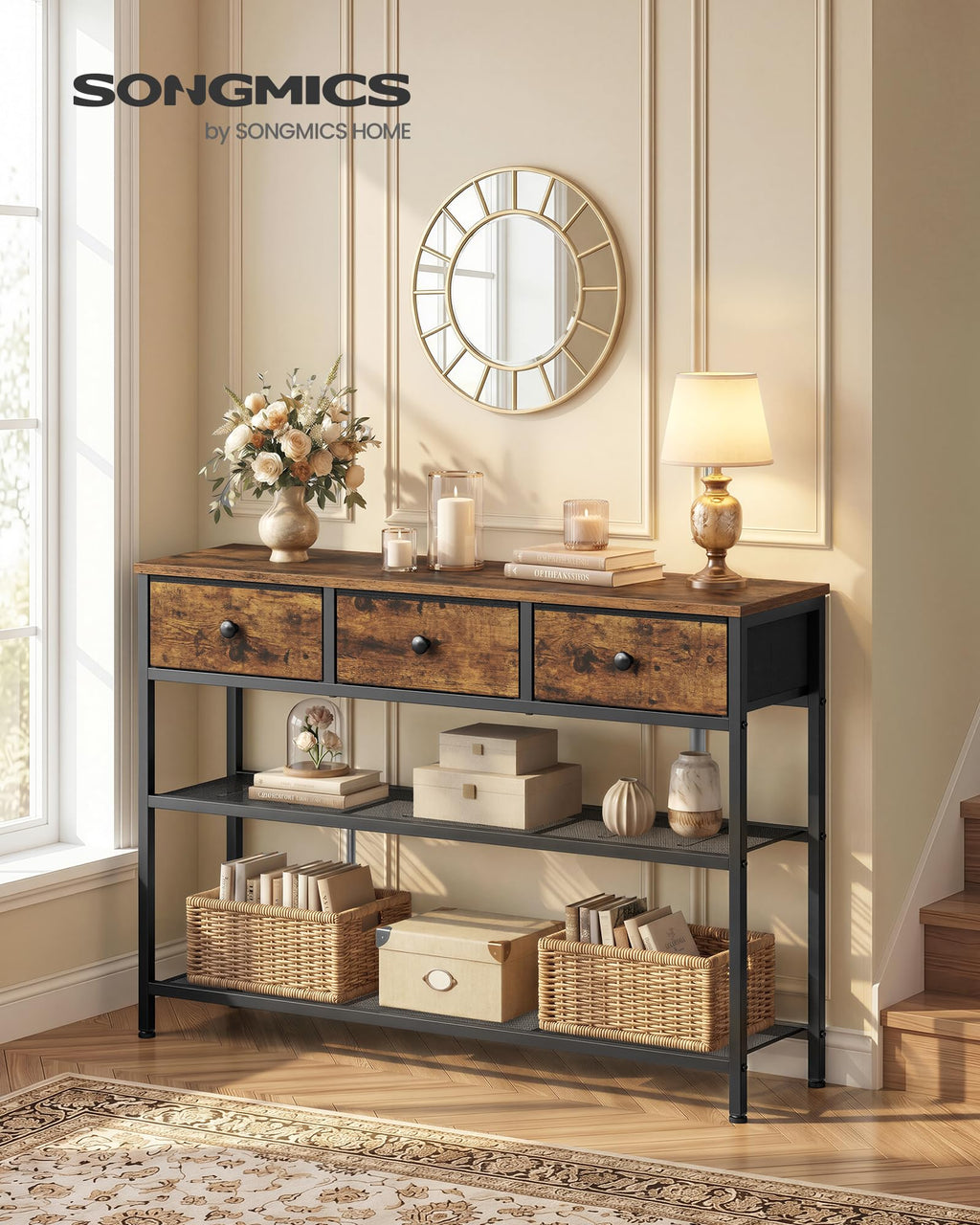 Console Table with 3 Fabric Drawers X658725