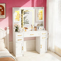 White Vanity Desk with Mirror, LED Lights and Power Outlet Y190405