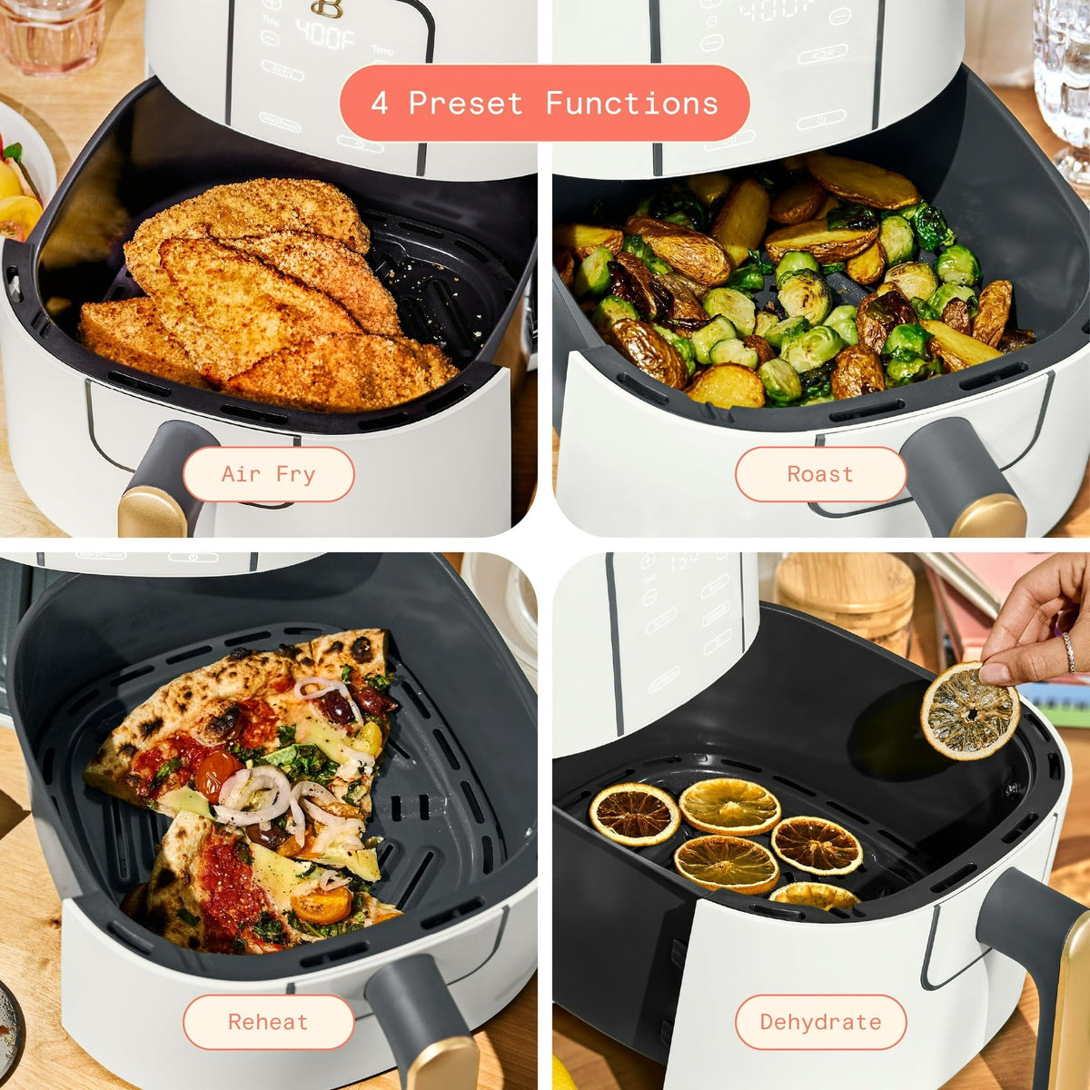 6 Quart Air Fryer with Touch-Activated Display, 4-in-1 Countertop Air Fryer 1750W, Nonstick Dishwasher Safe, White Icing E596892