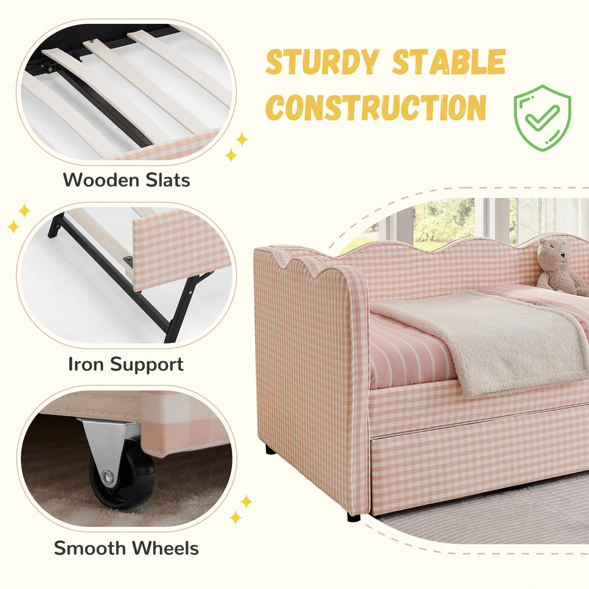 Pink Linen Upholstered Daybed K625
