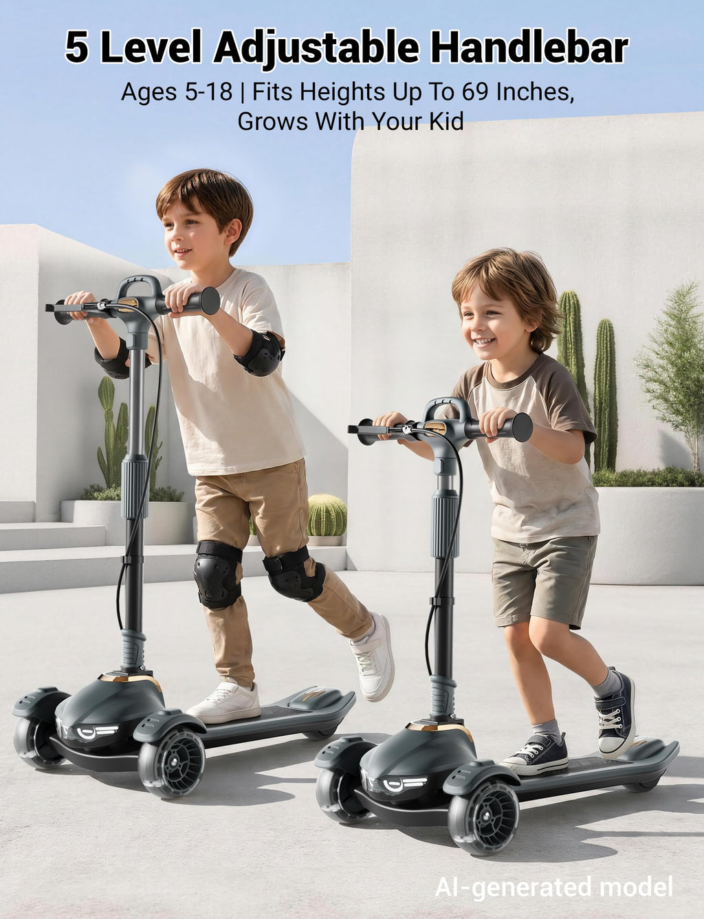 Kids Scooter with Dual Brakes, Music, Lights, Adjustable and Folding R93694
