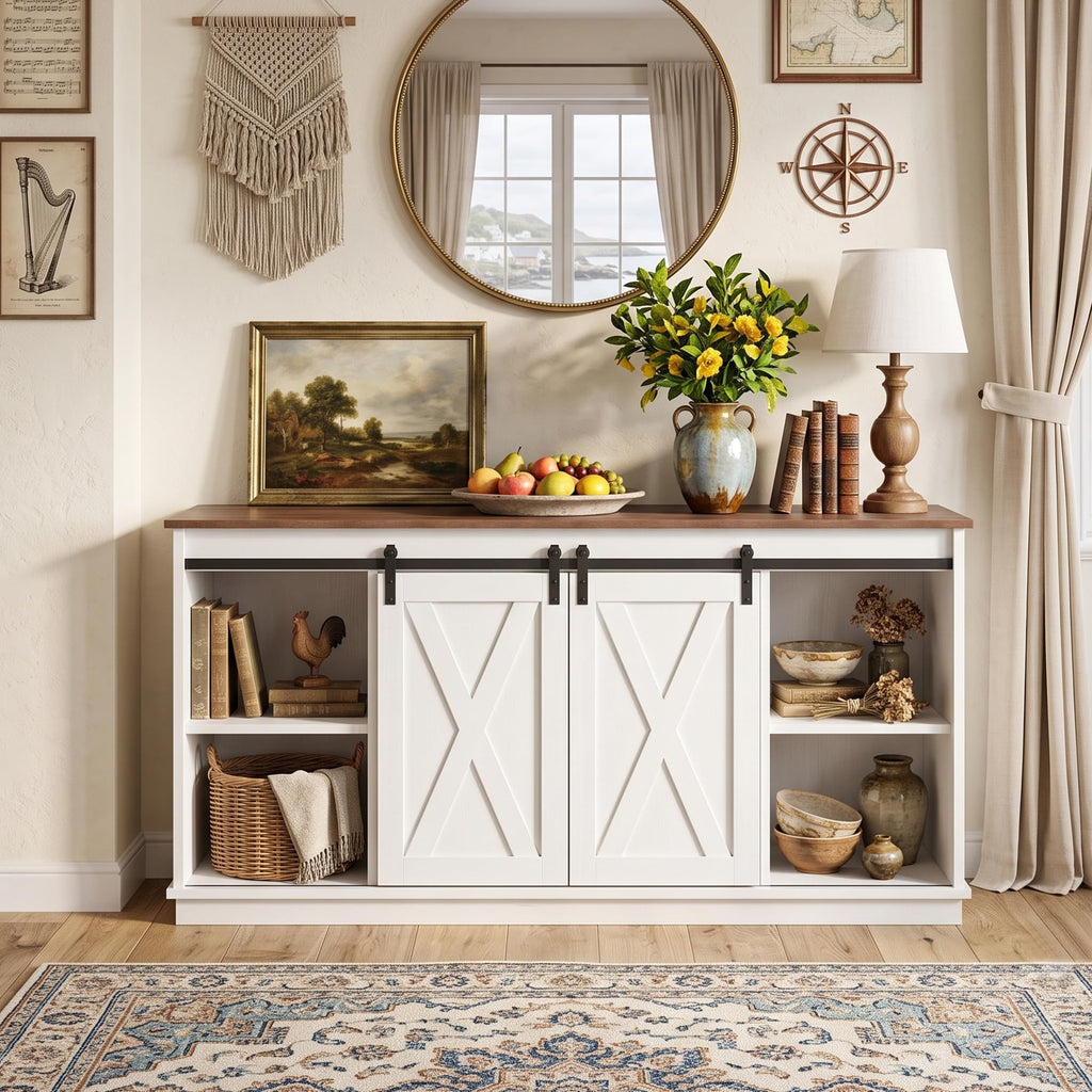 White TV Stand with Storage X406