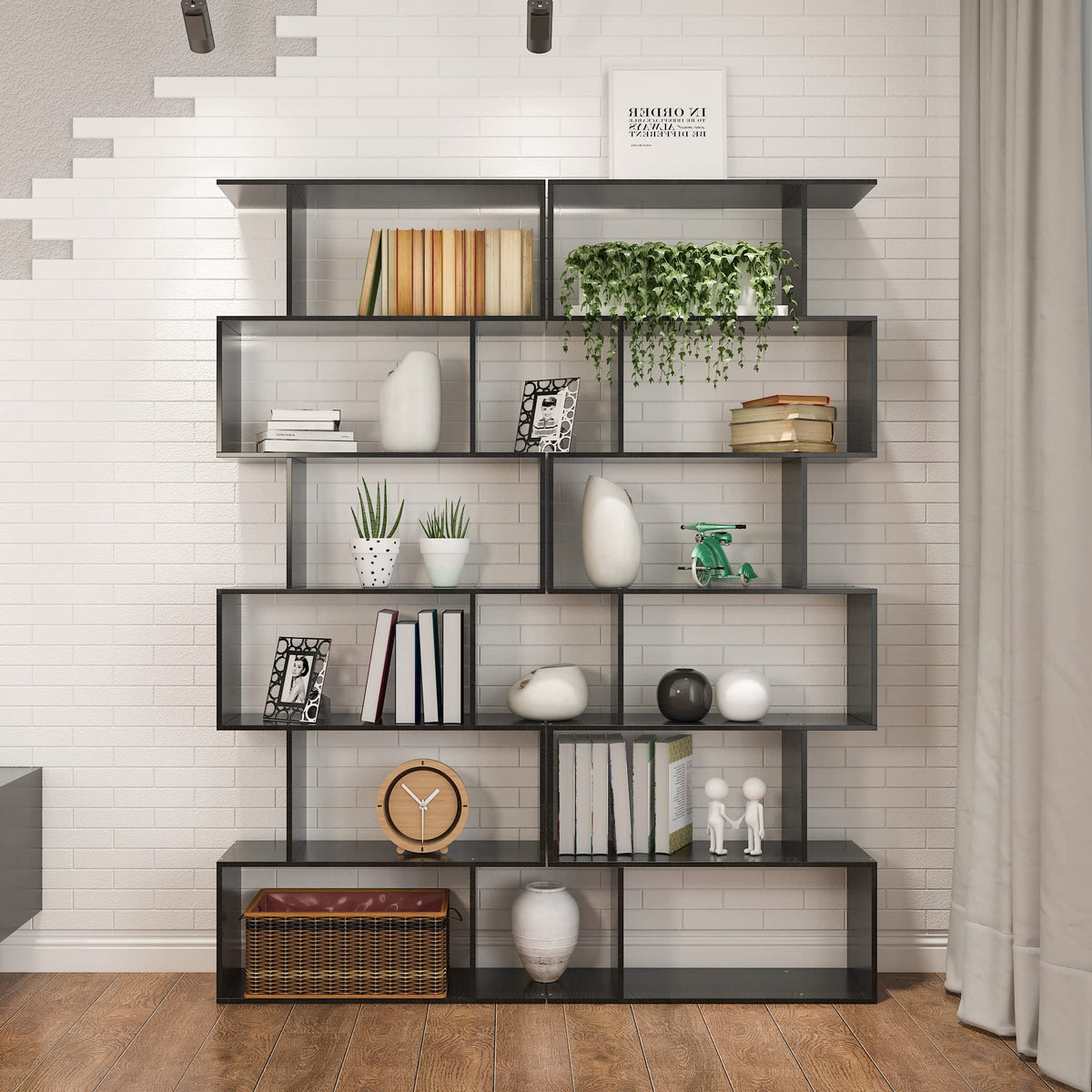 6-Tier Geometric S Shaped Wood Bookshelf H291