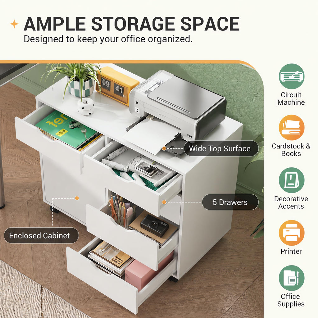 White 5 Drawer Wood Office Cabinet A322039