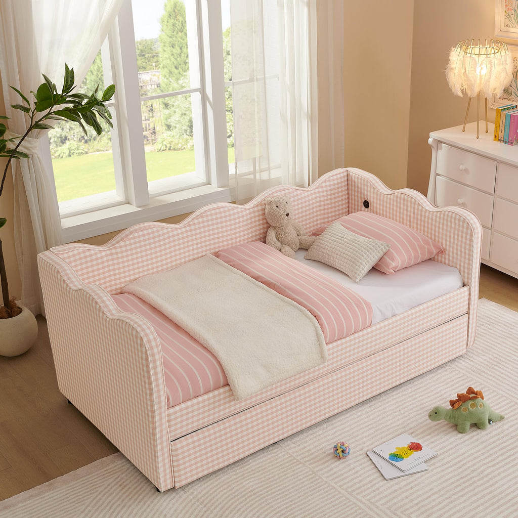 Pink Linen Upholstered Daybed K625