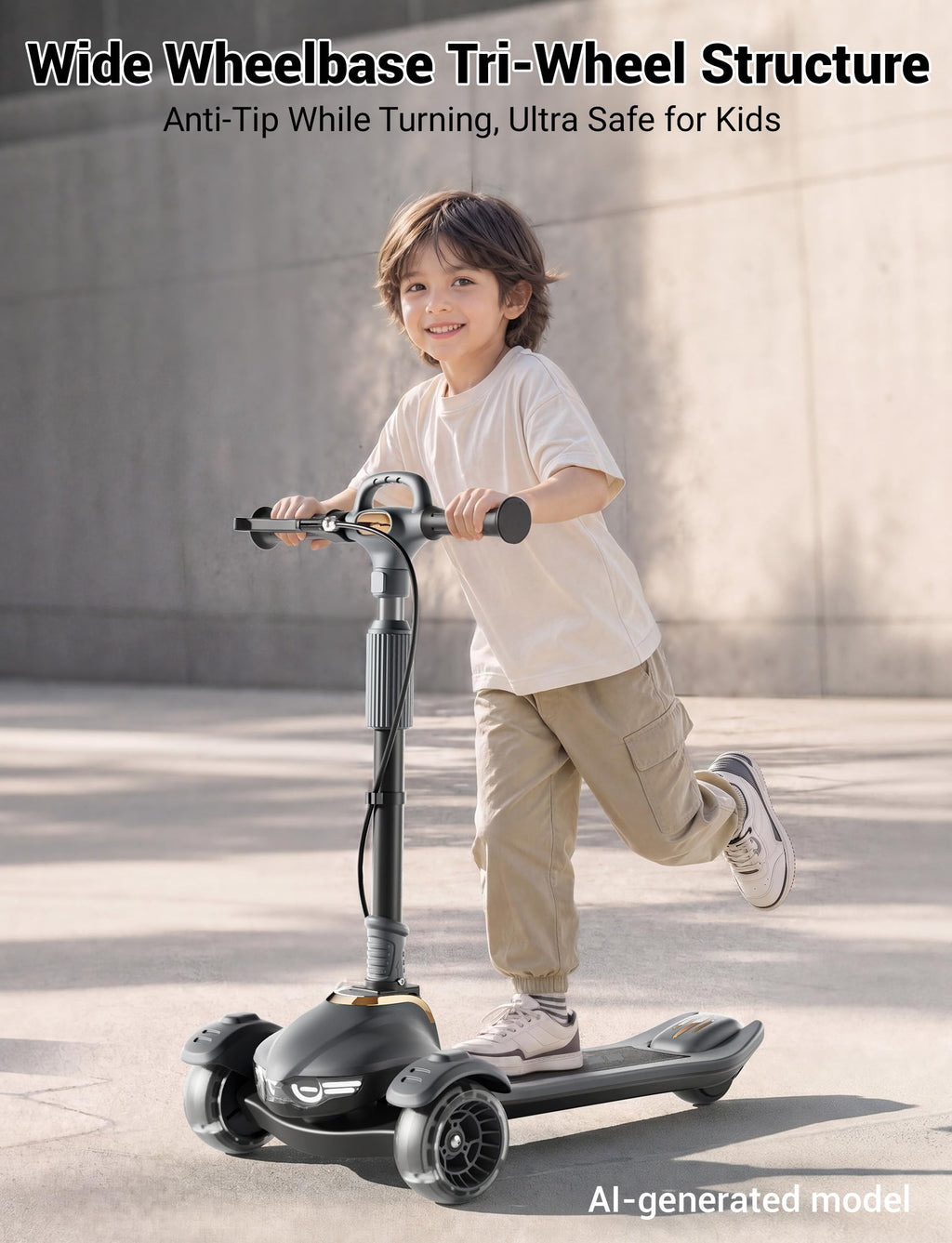 Kids Scooter with Dual Brakes, Music, Lights, Adjustable and Folding R93694