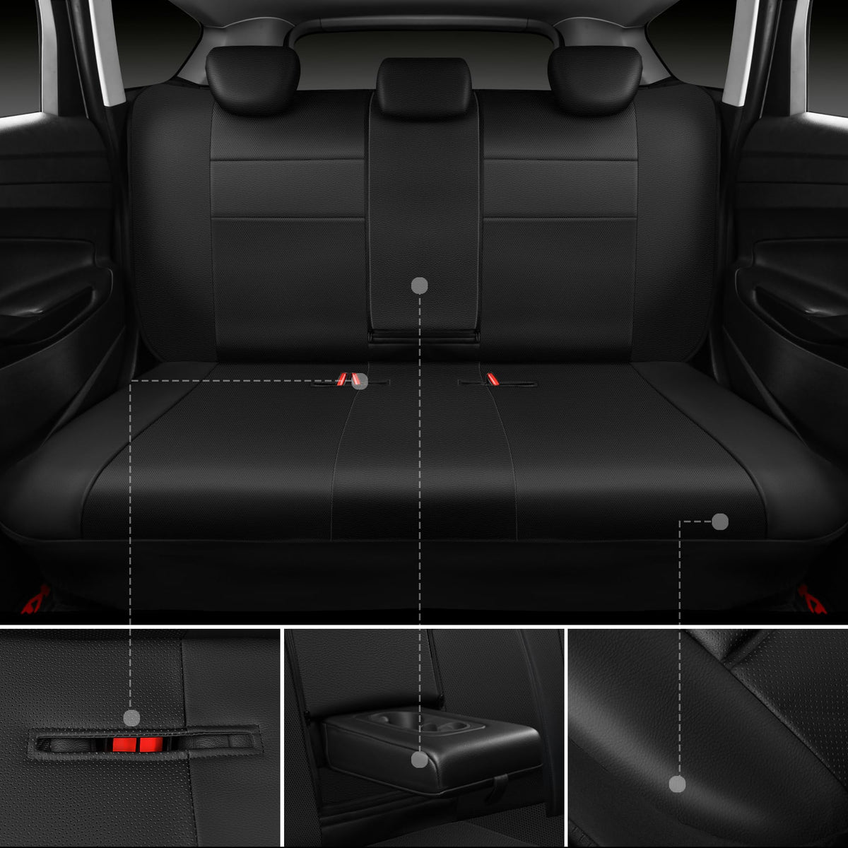 Leather Seat Covers Full Set Water Resistant 3D Foam Back Support 5 Seat Covers F230