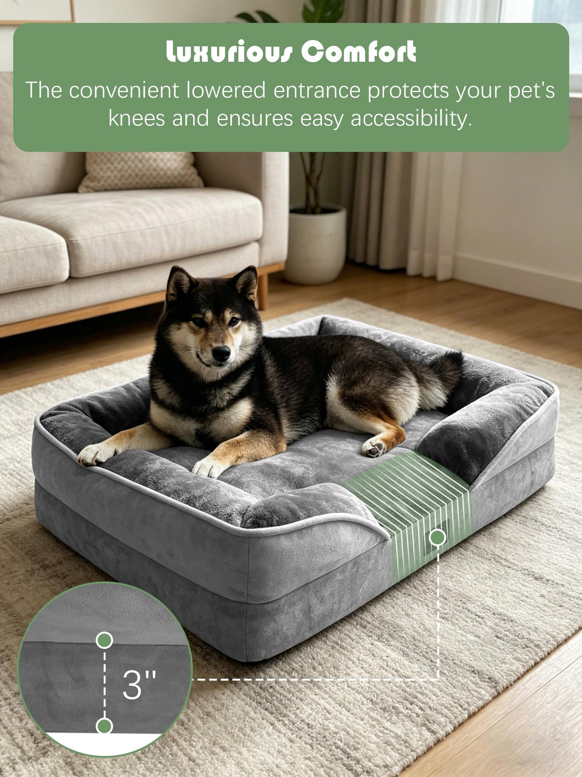 Orthopedic Dog Bed with Sides Grey M164614