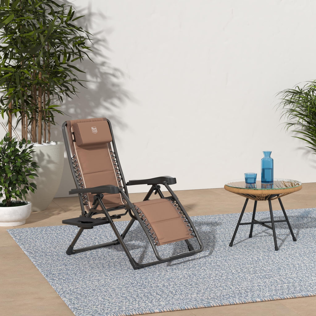 Brown Zero Gravity Folding Recliner Chair with Cup Holder S3731