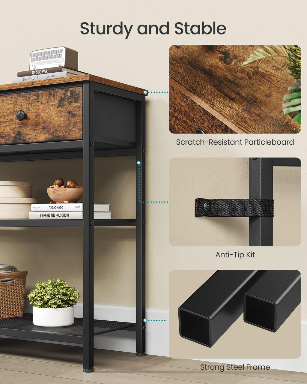 Console Table with 3 Fabric Drawers X658725