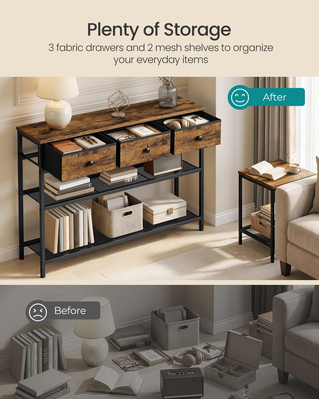 Console Table with 3 Fabric Drawers X658725
