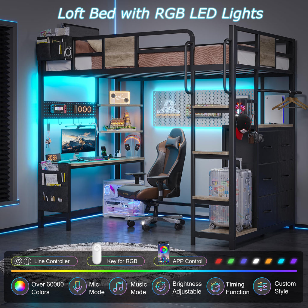 Twin Loft Bed with Desk and 6 Storage Drawers H880969
