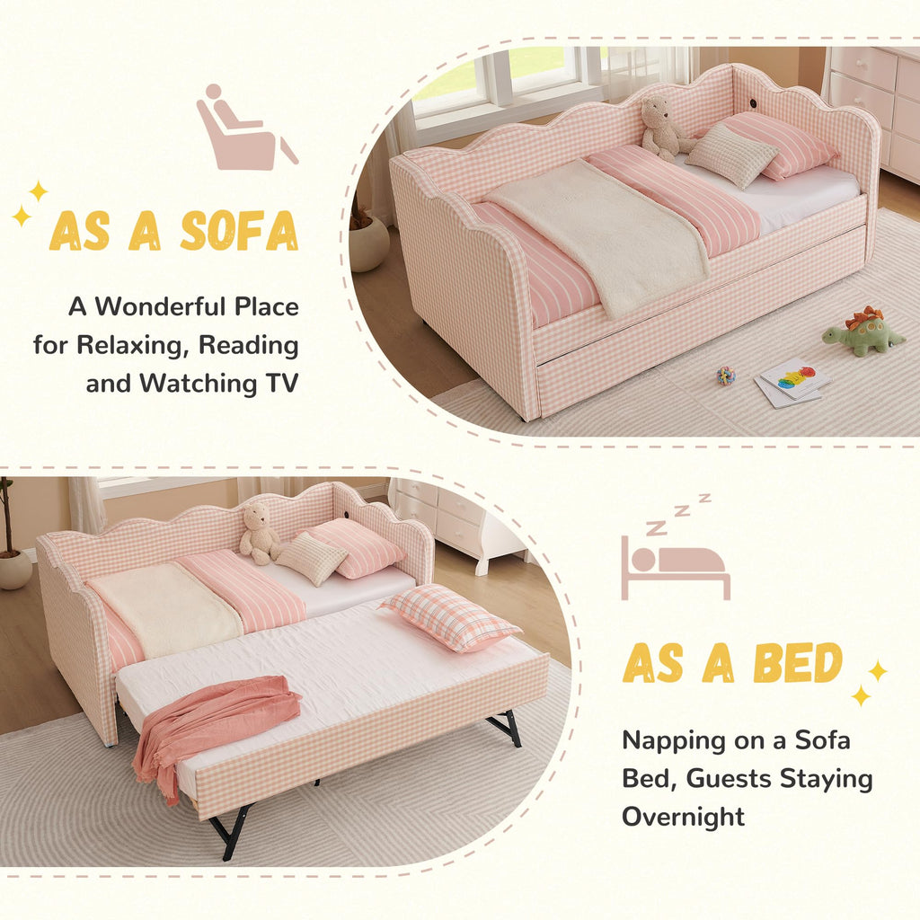 Pink Linen Upholstered Daybed K625
