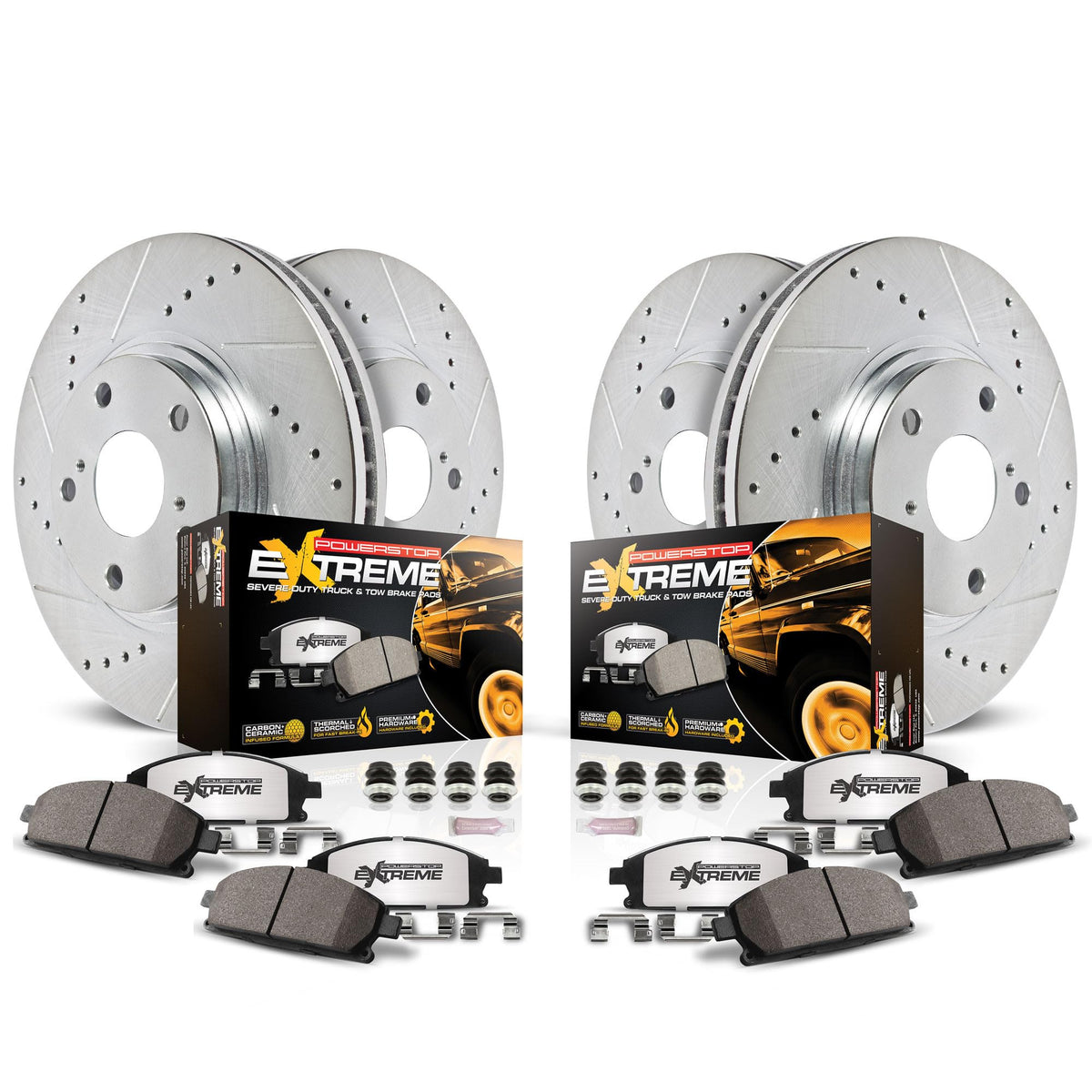 Front and Rear Drilled Slotted Brake Rotors and Carbon Fiber Ceramic Pads V869