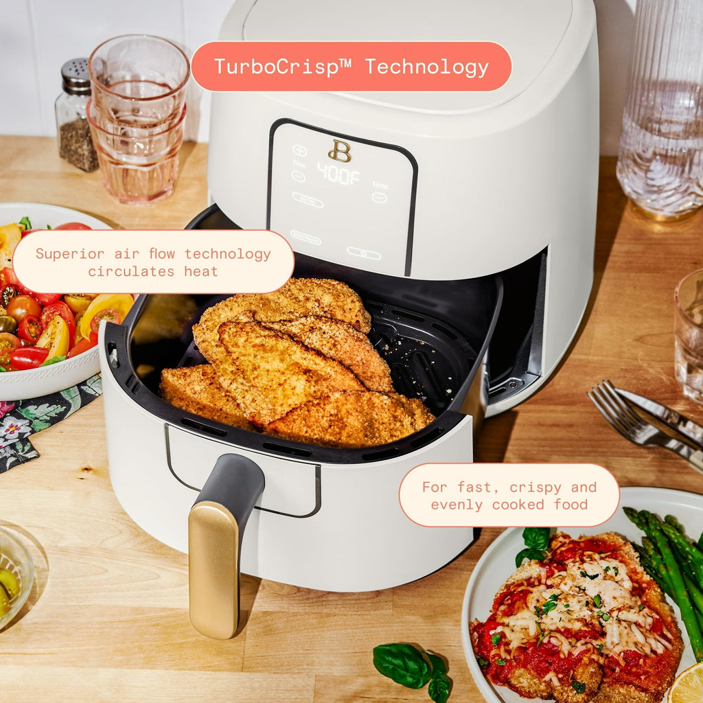 6 Quart Air Fryer with Touch-Activated Display, 4-in-1 Countertop Air Fryer 1750W, Nonstick Dishwasher Safe, White Icing E596892
