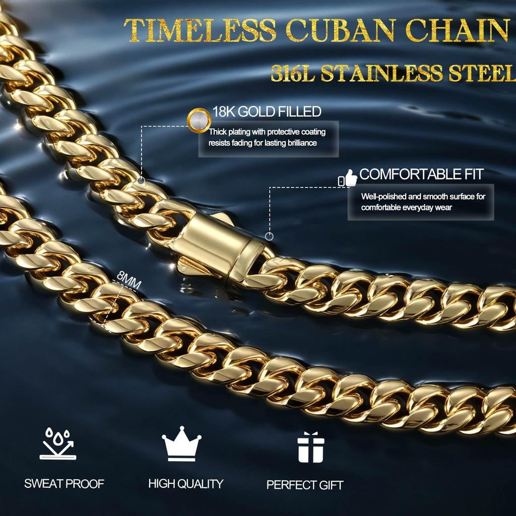 Gold Cuban Link Chain 5-14mm Stainless Steel B15038