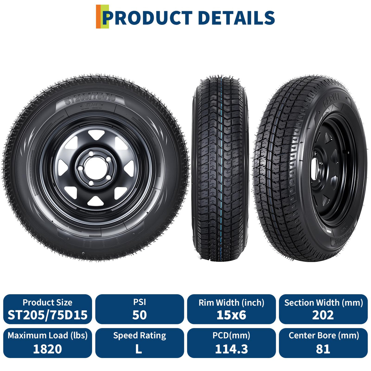 2-Pack ST205/75D15 Trailer Tires and 15" Rims C650228