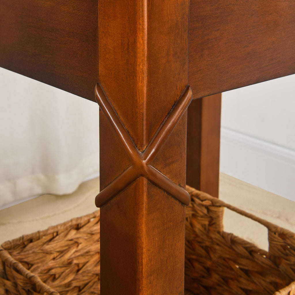 Small Solid Wood Side End Table with Drawer and Storage Shelf K335267