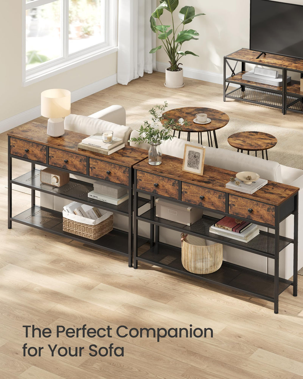 Console Table with 3 Fabric Drawers X658725
