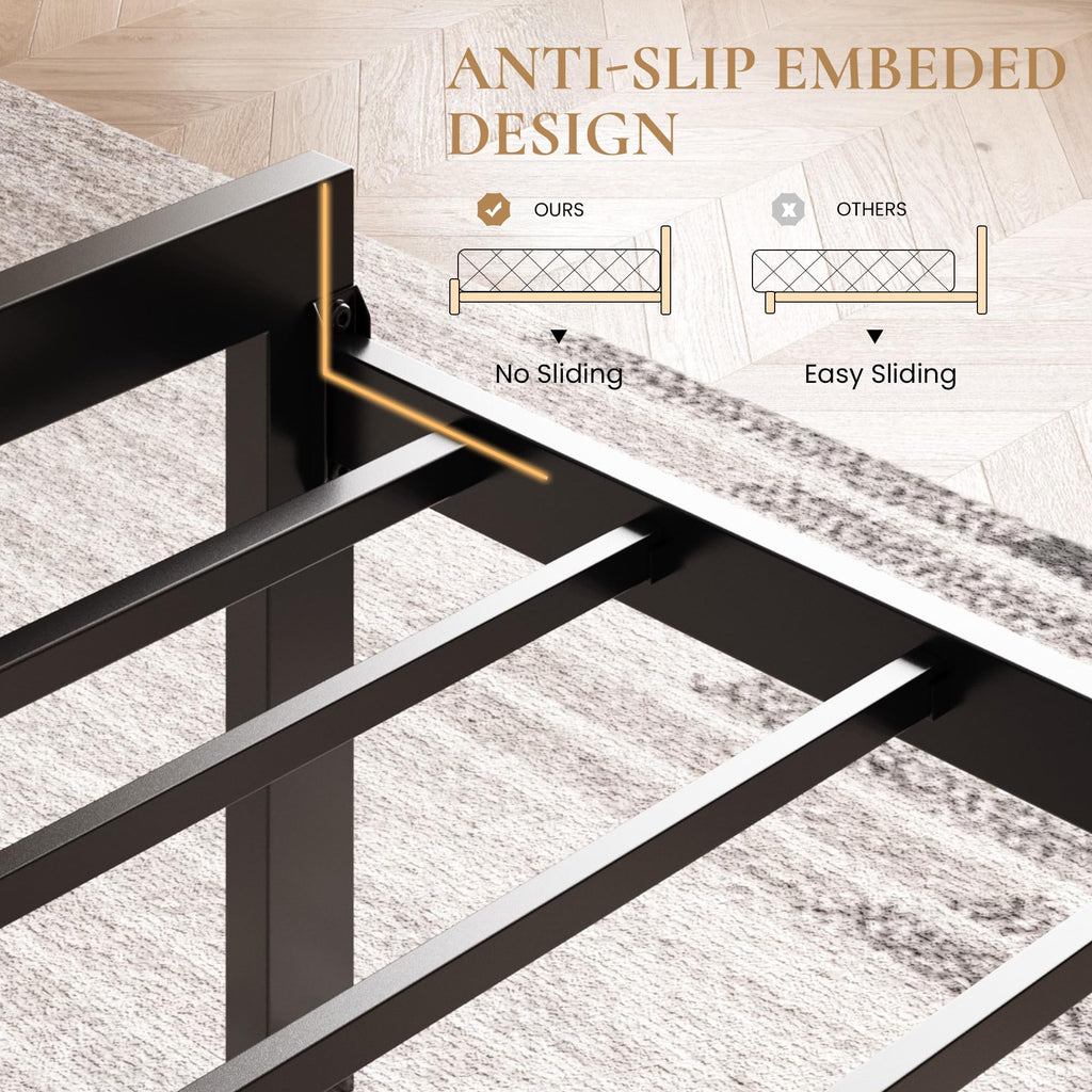 Twin Size Metal Bed Frame with Linen Tufted Headboard D4971