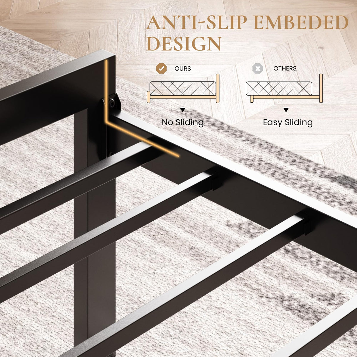 Twin Size Metal Bed Frame with Linen Tufted Headboard D4971